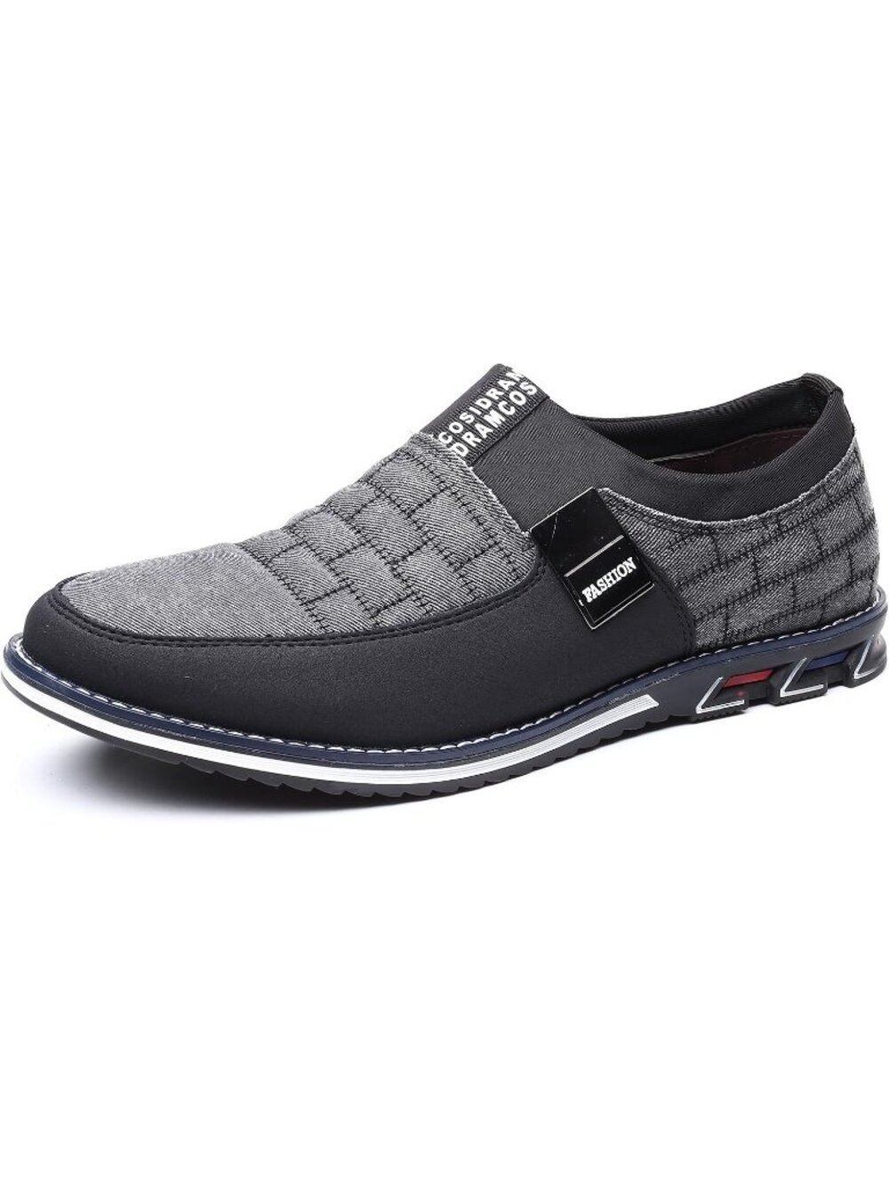 Men's Black & Grey Grid Textured Two-tone Flexible Derby Oxfords Dress Sneakers